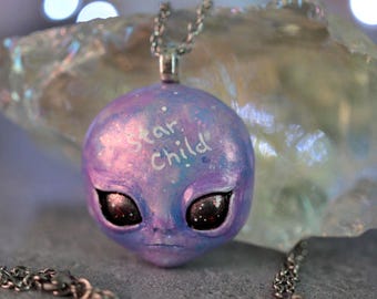 Handmade Alien Pendant, Ceramic resin Alien Necklace