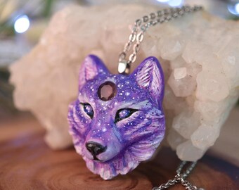 Purple Amethyst Wolf Pendant, Handmade Wolf Necklace