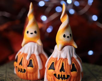 Handmade Candle Jack O'lantern Figurine, Handcrafted and Hand painted Pumpkin sculpture, Made to order