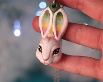 Handmade Rabbit Necklace, Opal Bunny pendant