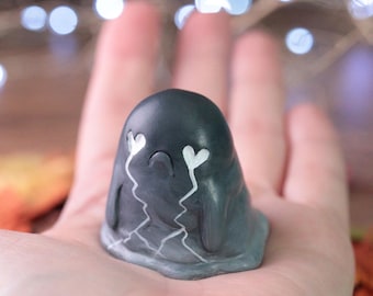 Handmade Stormy Tears Ghost Figurine, Spooky cute ghost miniature