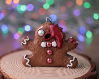 Screaming Gingerbread Man Ornament, Handmade funny low brow Christmas tree decoration