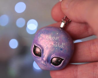 Handmade Alien Pendant, Ceramic resin Alien Necklace