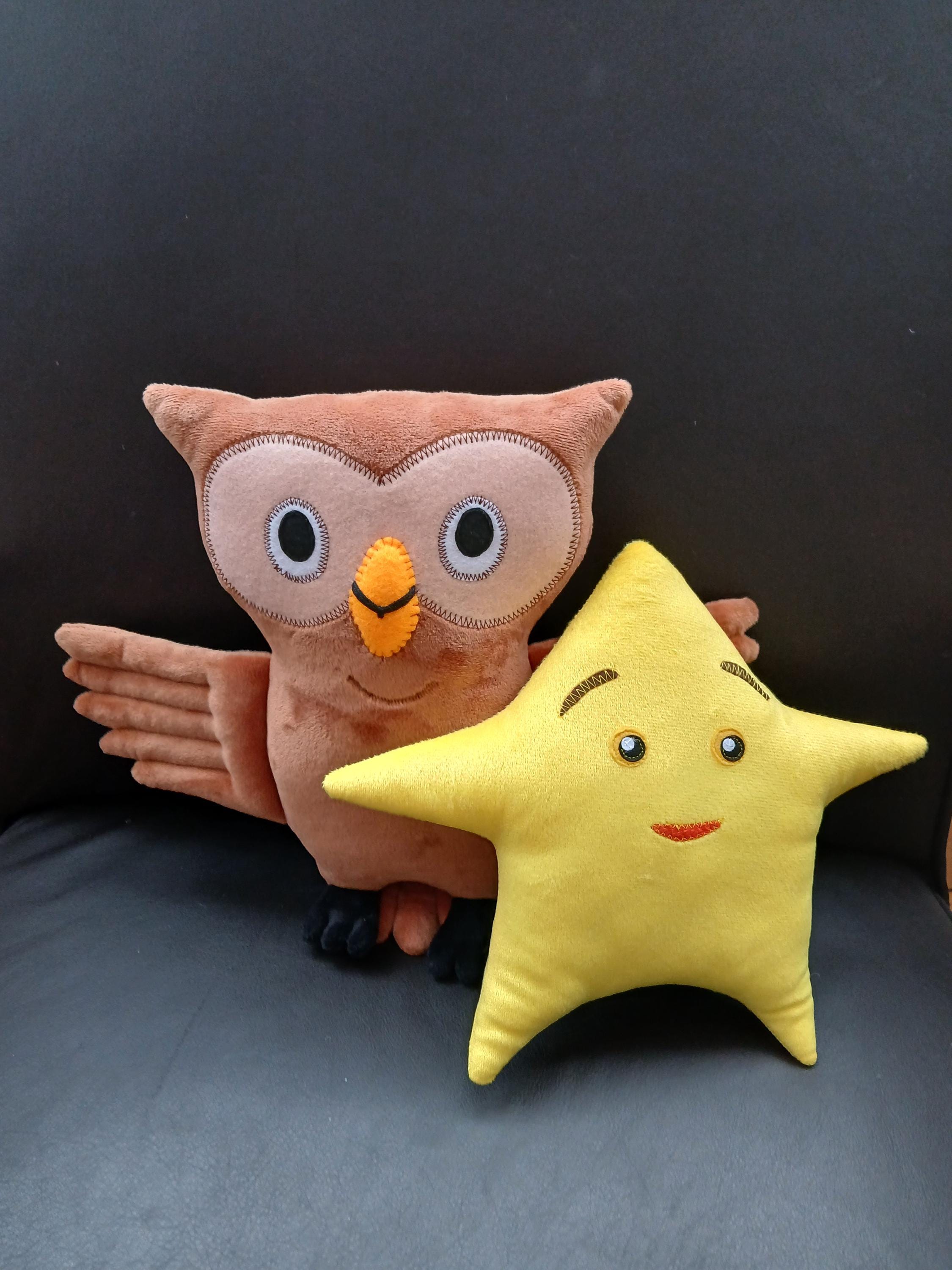 Owl and star super simple look a likes plush soft toys. Appliqu&eacute;d felt features.