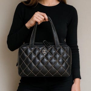 Auth VTG CHANEL Lambskin Wild Stitch Handbag Year 2000-02 W/ Dustbag