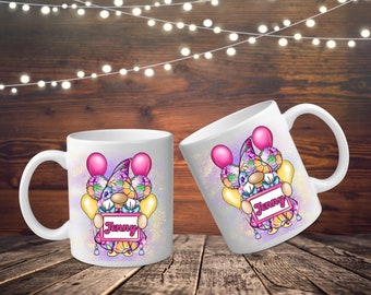 Personalised Floral Gonk / Gnome Cup / Mug with Balloons