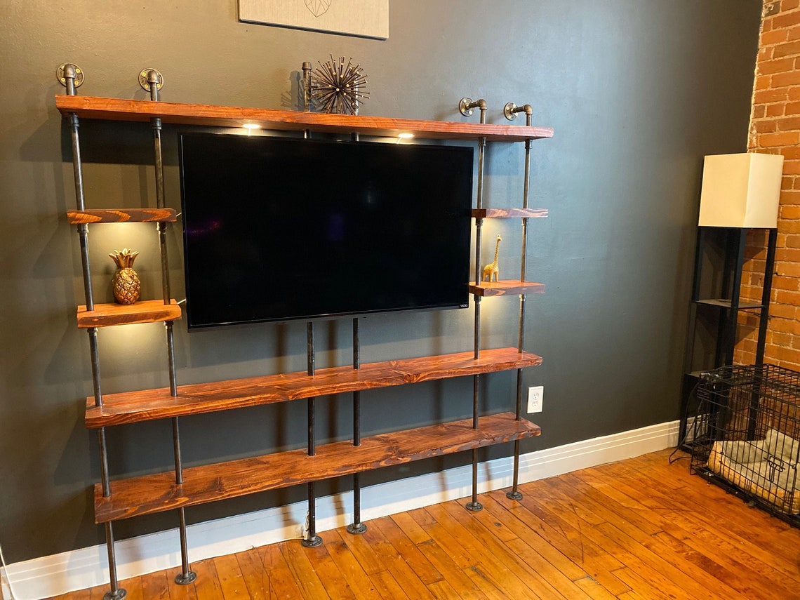 Rustic Industrial Black Pipe TV Stand Etsy