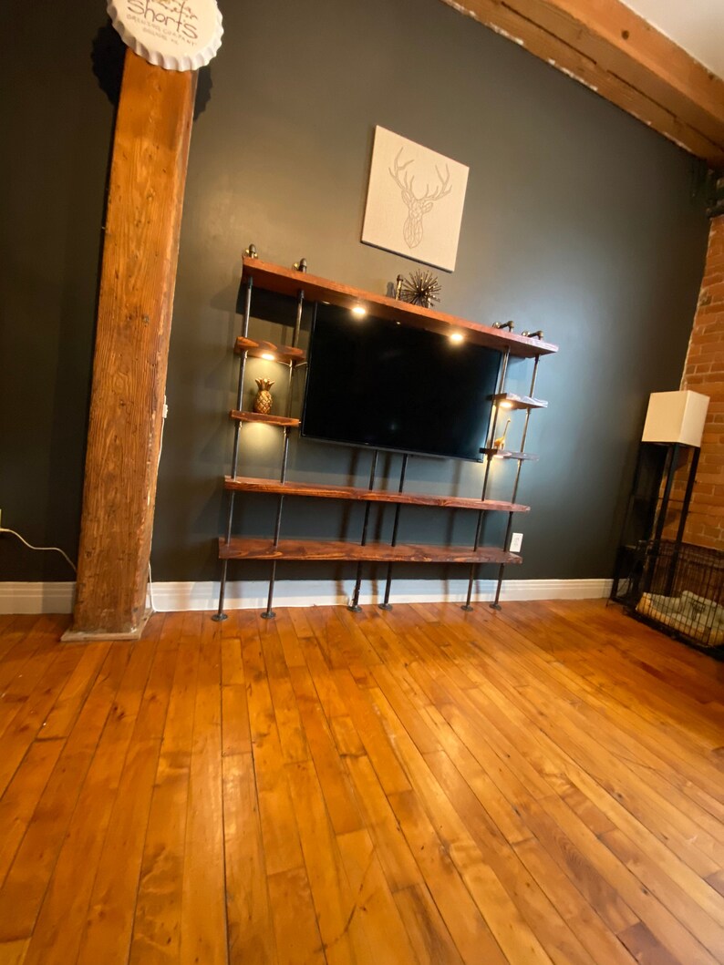 Rustic Industrial Black Pipe TV Stand Etsy