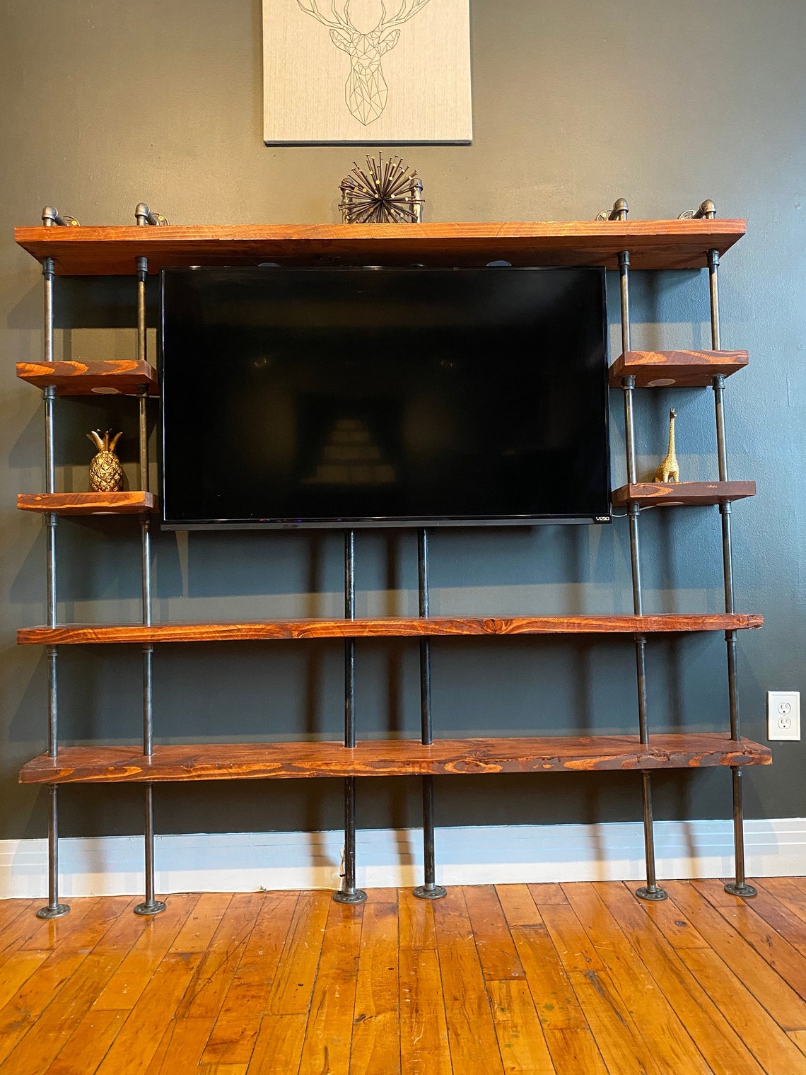 Rustic Industrial Black Pipe TV Stand Etsy