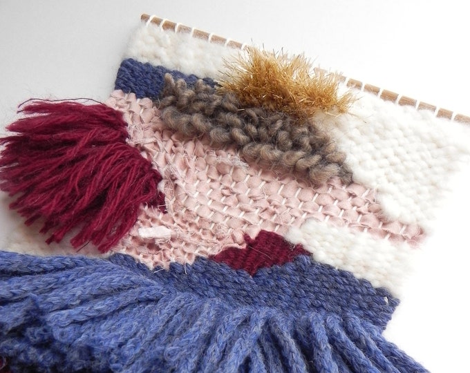 Handmade Woven Wall Hanging: Abstract Fiber Art Textile (20x29cm)