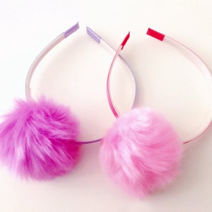 Pom Pom Headband, Fluffy Pom Pom Headband, Faux Fur Pom Pom Headband, Headband for Girl, Headband, Birthday Headband, Color Headband