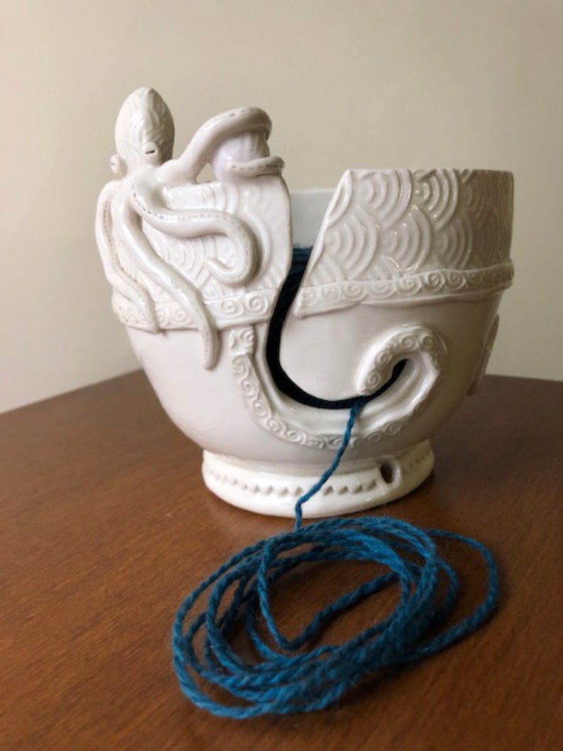 Octopus Porcelain Yarn Bowl wide base indented rim 3 yarn Etsy