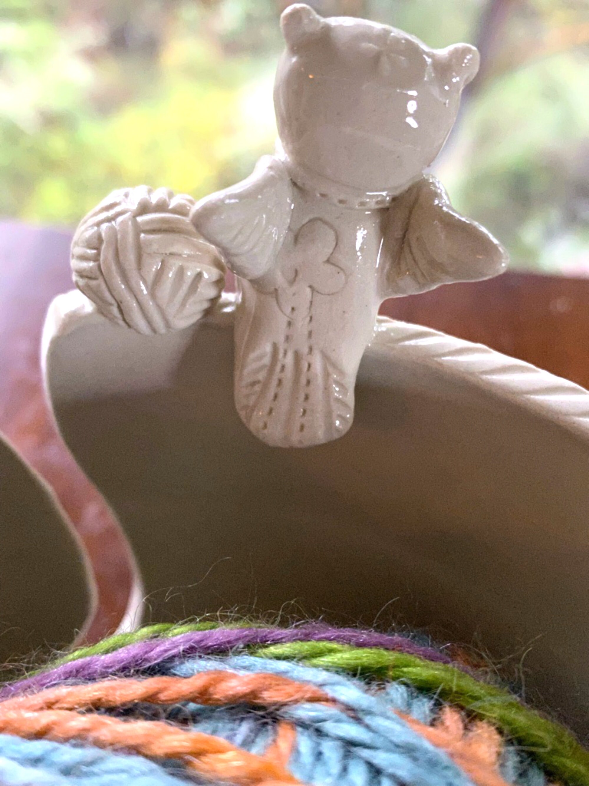 Owl Porcelain Yarn Bowl Wide Base Indented Rim 2 Yarn Feeds. Etsy