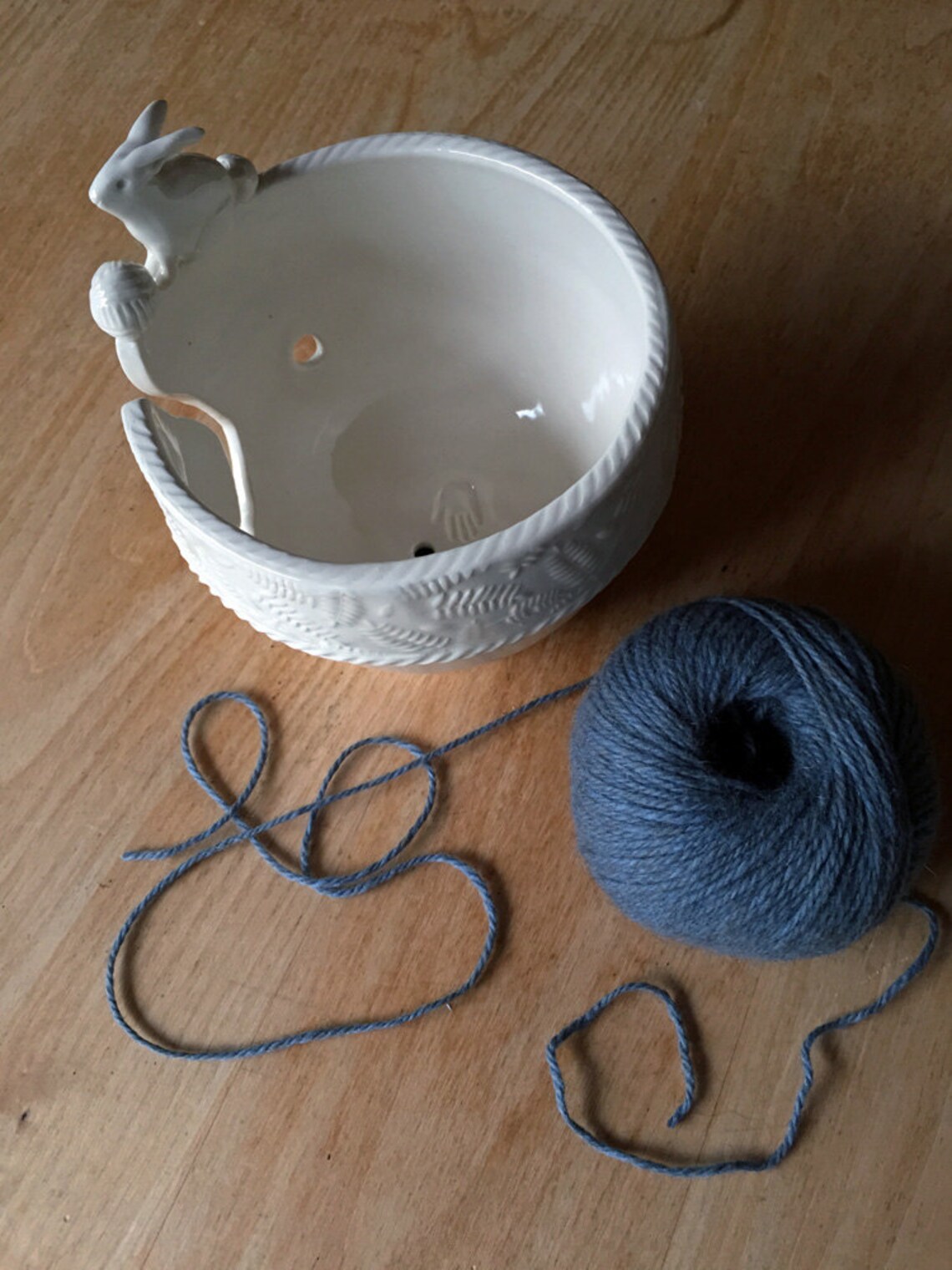 Rabbit Porcelain Yarn Bowl wide base indented rim 3 yarn Etsy