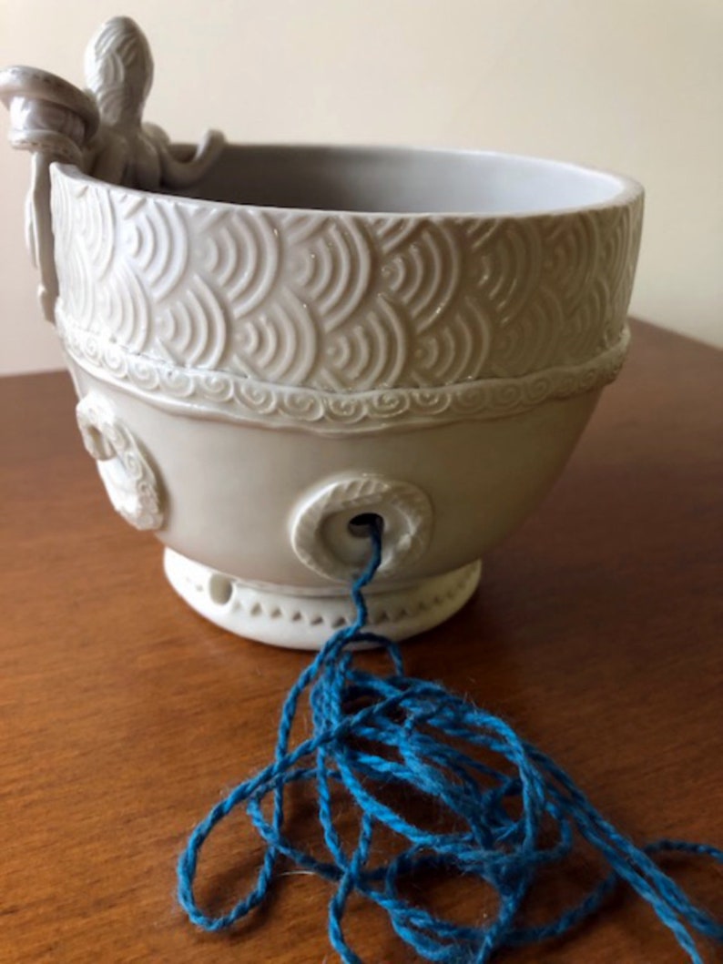 Octopus Porcelain Yarn Bowl wide base indented rim 3 yarn Etsy