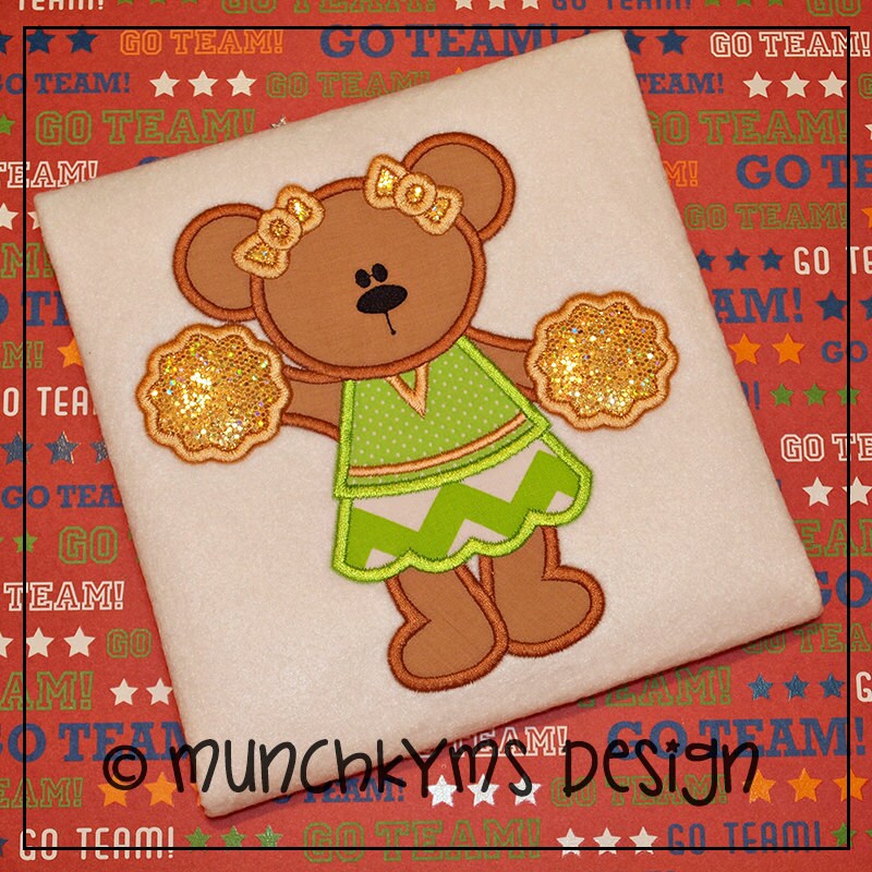 Cute Cheerleader Bear with Pom Poms Applique Etsy