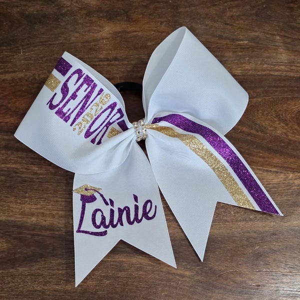 Senior Cheer, Softball, Dance, Graduation Bow with Name and Graduation Cap.