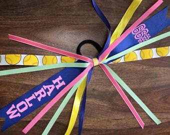 Custom Softball Ribbon with 1 Glitter Name and 1 Number