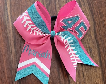 Softball Bow with Stitching number/chevrons/and name