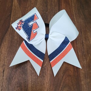 Custom Cheer Bow/softball bow/dance bow with 2 stripes on tails and 2 names.