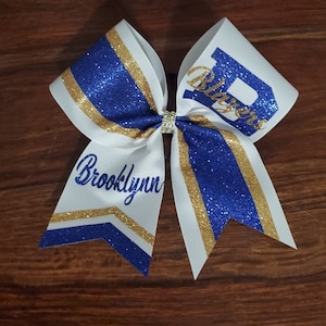 Custom Chevron Tail Striped Cheer Bow/Dance Bow/Softball Bow with 2 names.