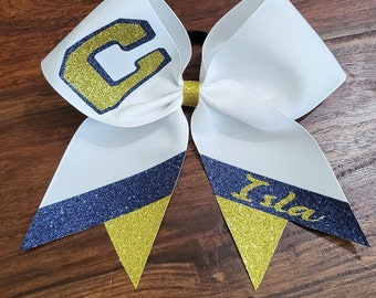 Custom Cheer, Senior, Softball, Dance Bow with 2 names and Striped tail.