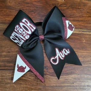 Custom Cheer bow/Senior Bow/Softball Bow/Dance Bow with 2 names outlined and Striped tail.