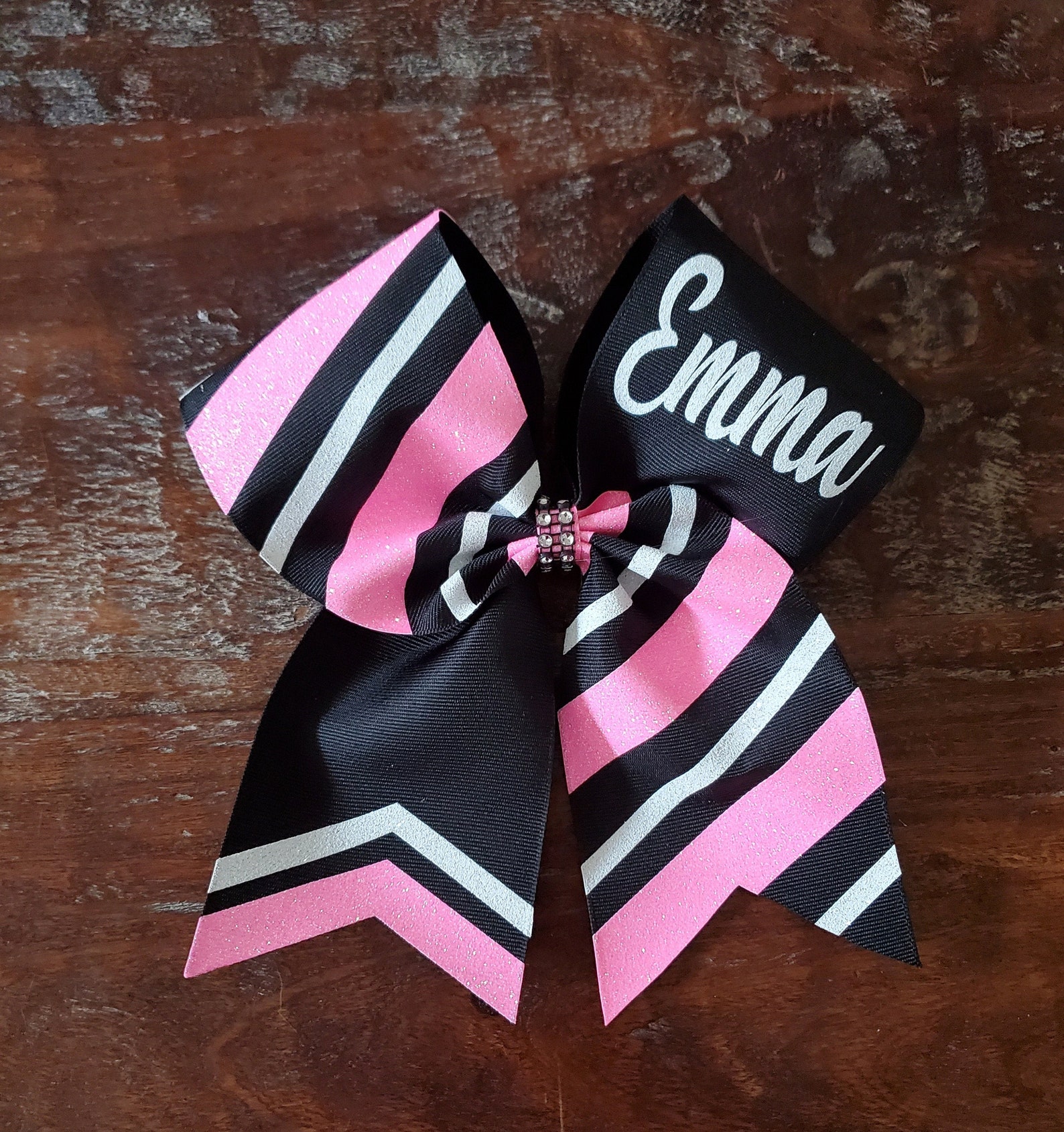 Custom cheer bow with Stripes Chevron tail and 1 Name Etsy