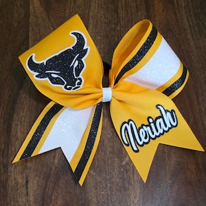 Custom half Striped Cheer, Softball, Dance bow with 2 Names.