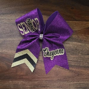 FULL Glitter Senior Cheer bow /Competition Bow with Chevron tail and 2 Layered Names. Ships Fast!