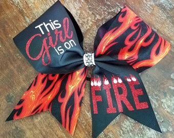 This Girl/Coach/Mom is On Fire Cheer Bow/ Dance Bow/ Softball Bow