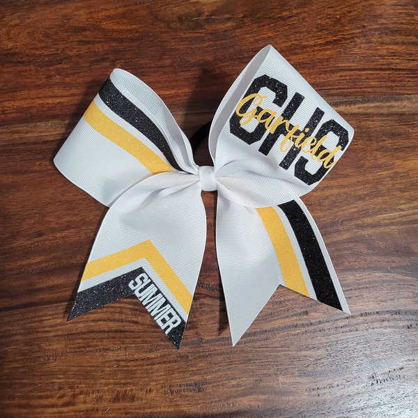 Custom Striped and Chevron Cheer Bow with name.