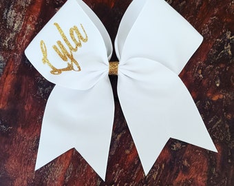 Custom Cheer Bow/dance bow/softball bow with 1 Glitter Name.