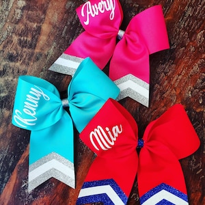 Custom Cheer Bow with Chevron Tail and 1 NAME. image 2