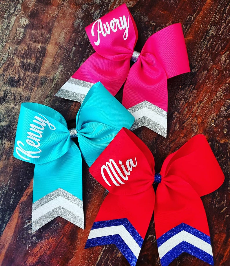 Custom Cheer Bow with Chevron Tail and 1 NAME. image 2