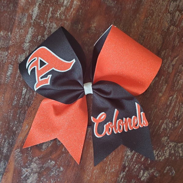 Custom Cheer Bow with Glitter Tick Tock and 2 names.