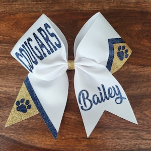 Custom Cheer bow/Senior Bow/Softball Bow/Dance Bow with 2 names and Striped tail.
