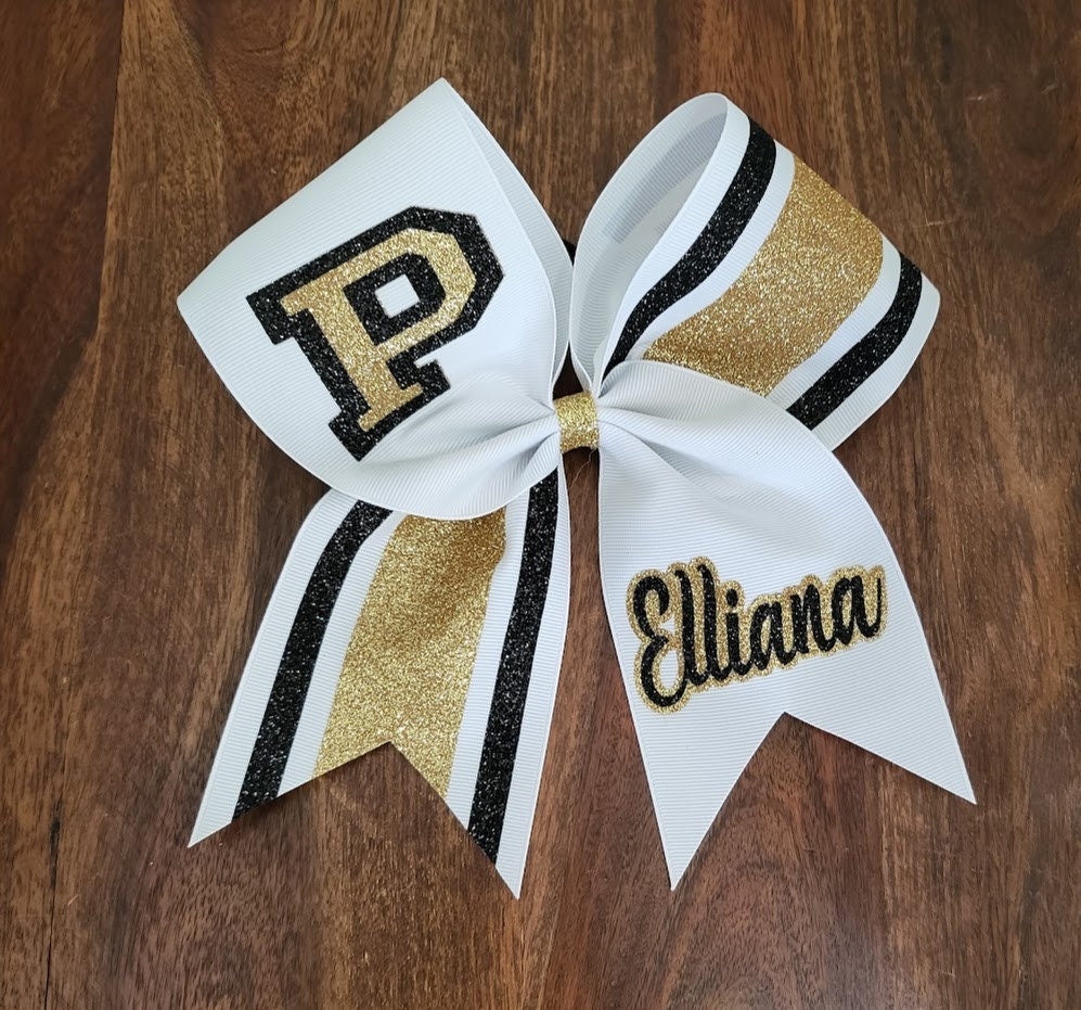 Custom Tick Tock Striped Cheer Bow/softball bow/dance bow. with 2 Names.