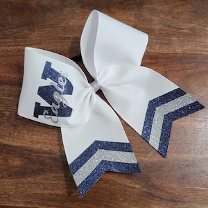 Custom Chevron tail Cheer Bow / softball bow / dance bow with 2 Names.