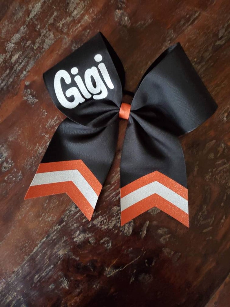 Custom Cheer Bow with Chevron Tail and 1 NAME. black