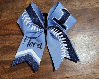 Softball Bow with Stitching number/chevrons/and name