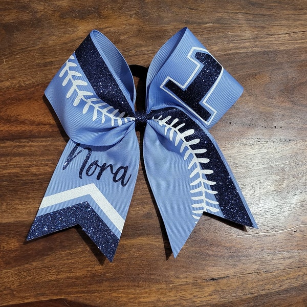 Softball Bow with Stitching number/chevrons/and name