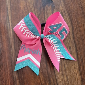 Softball Bow with Stitching number/chevrons/and name