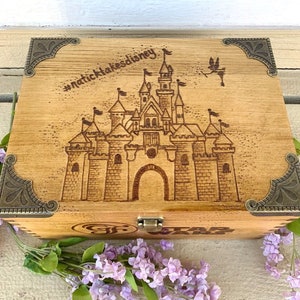 Large Custom Wooden Keepsake Box, Anniversary Gift, Wedding Gift, Memory Box, Jewelry Box, Castle, Time Capsule, Personalized, Mickey, Tink