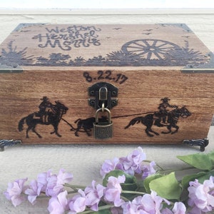 Custom Keepsake Box, Hand Burned Wood, Anniversary Gift, Wedding Gift, Memory Box, Western, Cowboy, Horses, Cattle, Wagon, Farm, Country