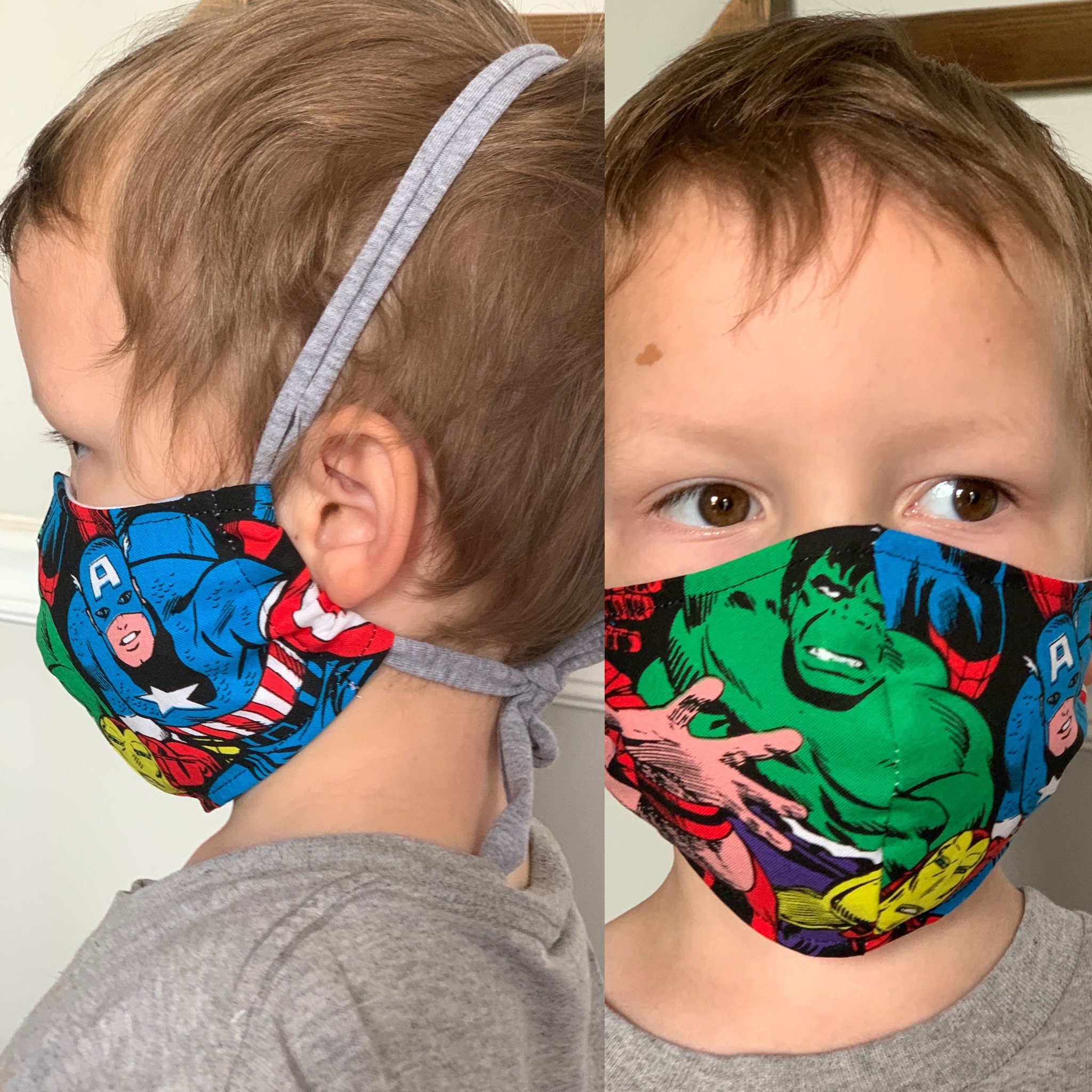 Kids face mask, with filter pocket , 100% cotton, made in USA, ties