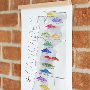 The Cascades Mountain Range watercolor poster