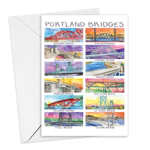 Biglietto d'auguri Portland, Oregon Bridges / singolo o pacchetto di carte