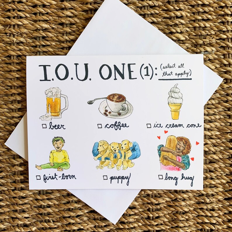 IOU Thank You Card / individual or card pack Etsy