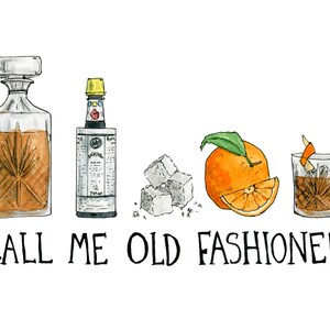 Call Me Old Fashioned Cocktail Art Print / Bar cart art image 3